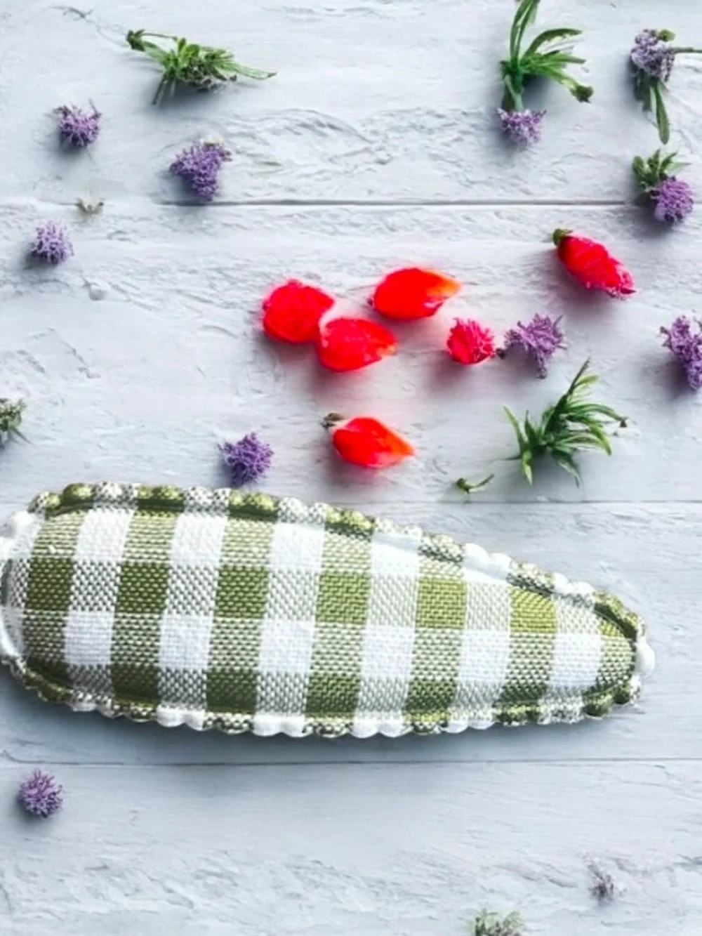 Handmade Green Gingham Fabric Snap Hair Clips Set Cottagecore